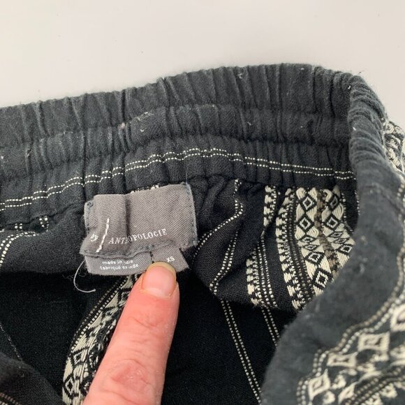 Anthropologie beach pants black white tribal ankle cropped drawstring tassel XS - Picture 6 of 6